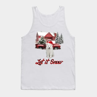 Samoyed Dog Let It Snow Tree Farm Red Truck Christmas Tank Top